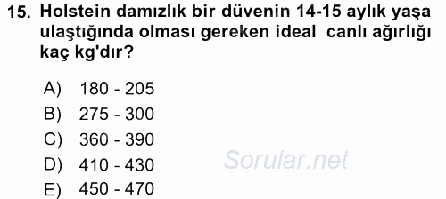 Temel Yem Bilgisi ve Hayvan Besleme 2017 - 2018 Dönem Sonu Sınavı 15.Soru