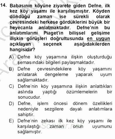 Erken Çocukluk Döneminde Gelişim 1 2012 - 2013 Ara Sınavı 14.Soru