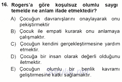 Erken Çocukluk Döneminde Gelişim 1 2012 - 2013 Ara Sınavı 16.Soru