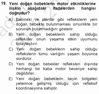 Erken Çocukluk Döneminde Gelişim 1 2012 - 2013 Ara Sınavı 19.Soru