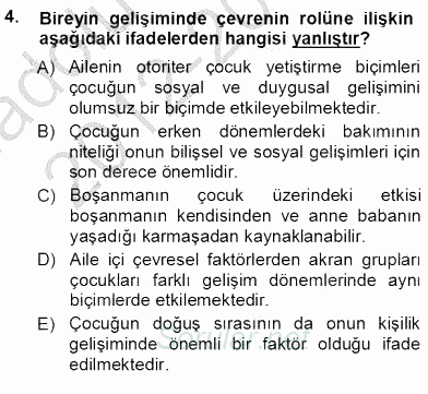 Erken Çocukluk Döneminde Gelişim 1 2012 - 2013 Ara Sınavı 4.Soru