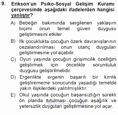 Erken Çocukluk Döneminde Gelişim 1 2012 - 2013 Ara Sınavı 9.Soru