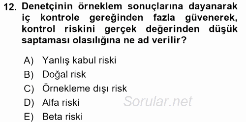 Muhasebe Denetimi 2017 - 2018 3 Ders Sınavı 12.Soru