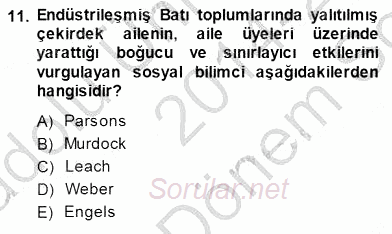 Sosyoloji 1 2014 - 2015 Dönem Sonu Sınavı 11.Soru