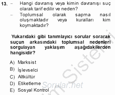 Sosyoloji 1 2014 - 2015 Dönem Sonu Sınavı 13.Soru
