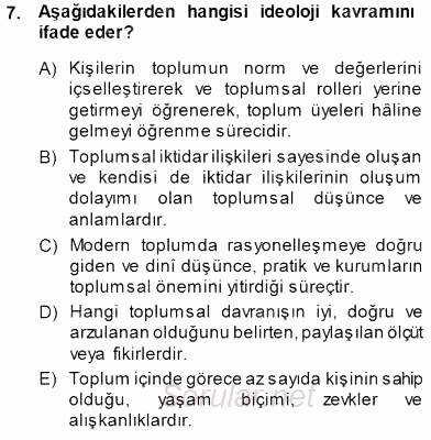 Sosyoloji 1 2014 - 2015 Dönem Sonu Sınavı 7.Soru