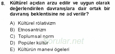 Sosyoloji 1 2014 - 2015 Dönem Sonu Sınavı 8.Soru