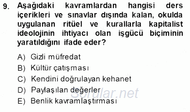 Sosyoloji 1 2014 - 2015 Dönem Sonu Sınavı 9.Soru