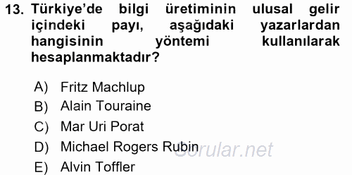 Bilgi Ekonomisi 2017 - 2018 Dönem Sonu Sınavı 13.Soru