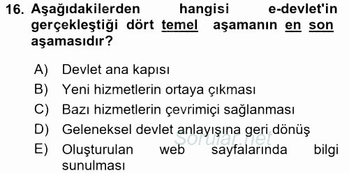 Bilgi Ekonomisi 2017 - 2018 Dönem Sonu Sınavı 16.Soru