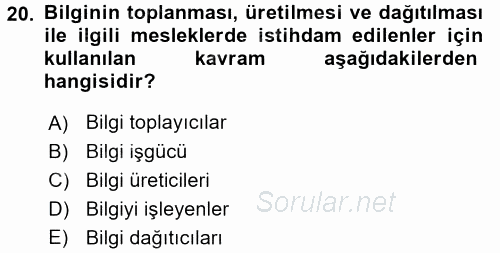 Bilgi Ekonomisi 2017 - 2018 Dönem Sonu Sınavı 20.Soru