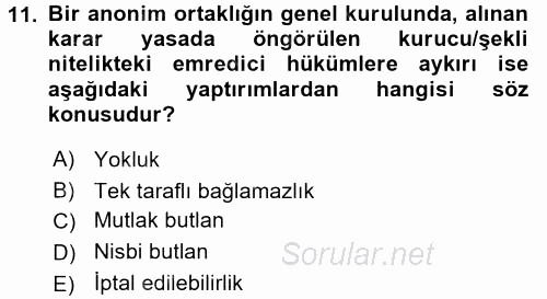 Ticaret Hukuku 2016 - 2017 Dönem Sonu Sınavı 11.Soru