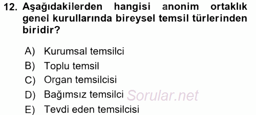 Ticaret Hukuku 2016 - 2017 Dönem Sonu Sınavı 12.Soru