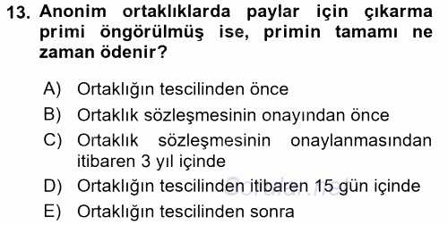 Ticaret Hukuku 2016 - 2017 Dönem Sonu Sınavı 13.Soru