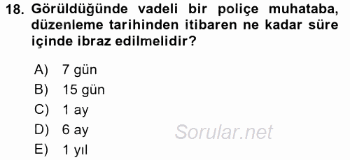 Ticaret Hukuku 2016 - 2017 Dönem Sonu Sınavı 18.Soru