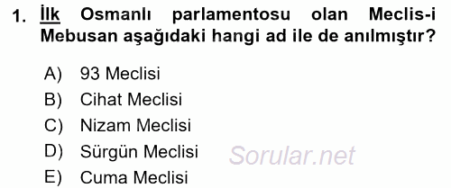 Osmanlı Tarihi (1876–1918) 2016 - 2017 Ara Sınavı 1.Soru