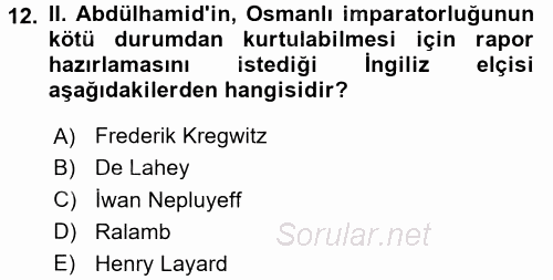 Osmanlı Tarihi (1876–1918) 2016 - 2017 Ara Sınavı 12.Soru