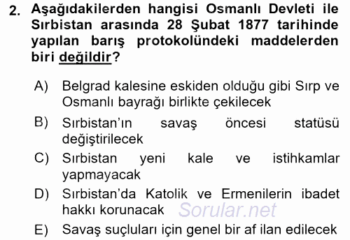 Osmanlı Tarihi (1876–1918) 2016 - 2017 Ara Sınavı 2.Soru