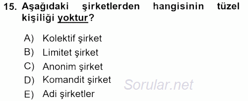 Kamu Özel Kesim Yapısı Ve İlişkileri 2017 - 2018 3 Ders Sınavı 15.Soru