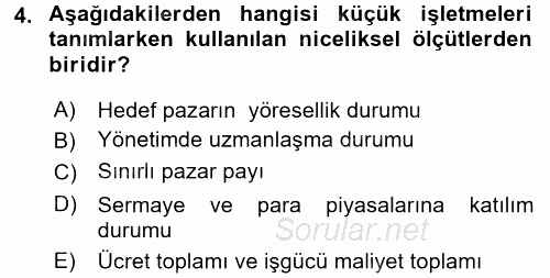 Küçük İşletme Yönetimi 2017 - 2018 Ara Sınavı 4.Soru