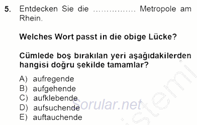 Turizm Için Almanca 2 2014 - 2015 Ara Sınavı 5.Soru