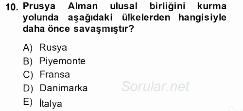 Siyasi Tarih 1 2013 - 2014 Dönem Sonu Sınavı 10.Soru