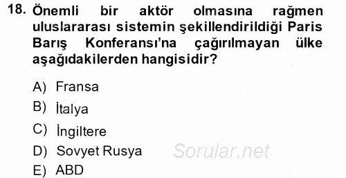 Siyasi Tarih 1 2013 - 2014 Dönem Sonu Sınavı 18.Soru