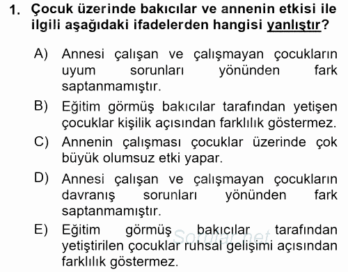 Aile Yapısı ve İlişkileri 2016 - 2017 Ara Sınavı 1.Soru