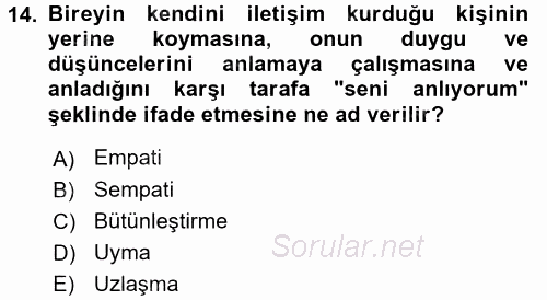 Aile Yapısı ve İlişkileri 2016 - 2017 Ara Sınavı 14.Soru