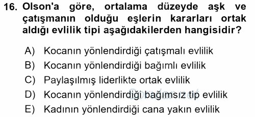 Aile Yapısı ve İlişkileri 2016 - 2017 Ara Sınavı 16.Soru