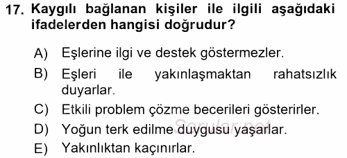 Aile Yapısı ve İlişkileri 2016 - 2017 Ara Sınavı 17.Soru