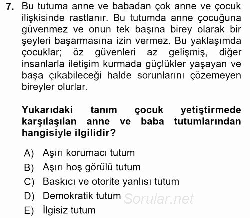 Aile Yapısı ve İlişkileri 2016 - 2017 Ara Sınavı 7.Soru