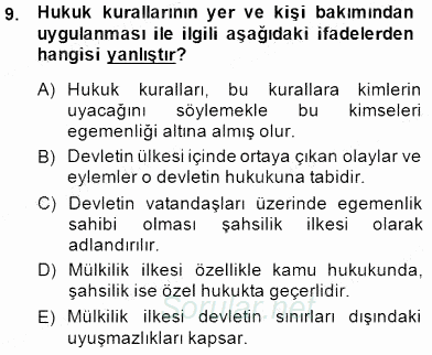 Hukukun Temel Kavramları 2014 - 2015 Ara Sınavı 9.Soru