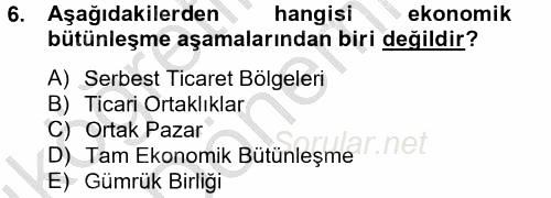 Avrupa Birliği ve Türkiye İlişkileri 2014 - 2015 Ara Sınavı 6.Soru