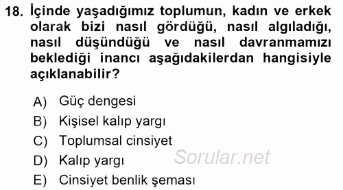 Sosyal Psikoloji 2 2017 - 2018 Dönem Sonu Sınavı 18.Soru