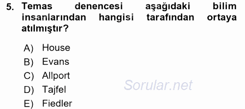 Sosyal Psikoloji 2 2017 - 2018 Dönem Sonu Sınavı 5.Soru