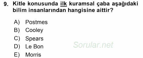 Sosyal Psikoloji 2 2017 - 2018 Dönem Sonu Sınavı 9.Soru