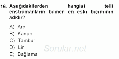 Türkiye´nin Kültürel Mirası 2 2013 - 2014 Dönem Sonu Sınavı 16.Soru