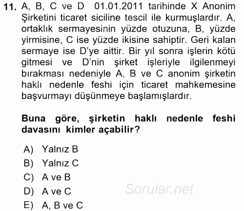 Ticaret Hukuku 2017 - 2018 Dönem Sonu Sınavı 11.Soru