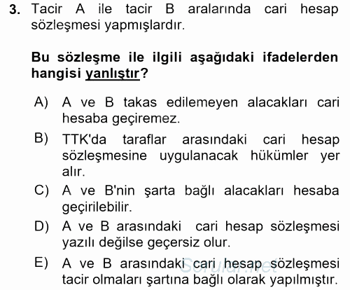 Ticaret Hukuku 2017 - 2018 Dönem Sonu Sınavı 3.Soru
