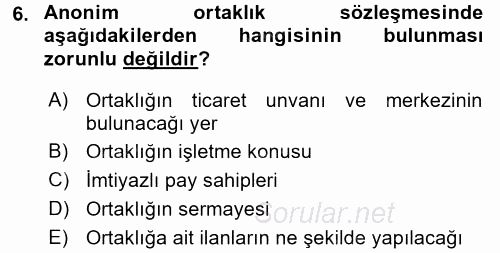 Ticaret Hukuku 2017 - 2018 Dönem Sonu Sınavı 6.Soru