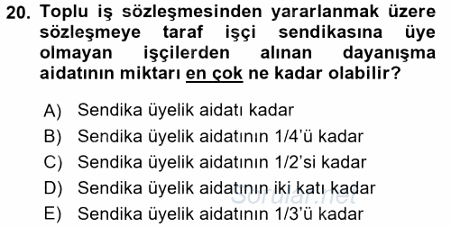 Toplu İş Hukuku 2015 - 2016 Tek Ders Sınavı 20.Soru