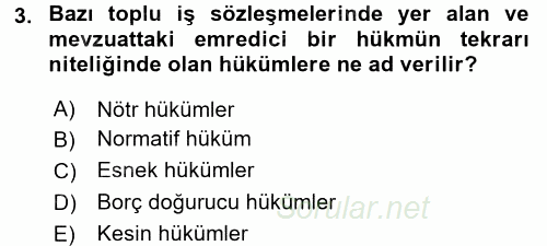 Toplu İş Hukuku 2015 - 2016 Tek Ders Sınavı 3.Soru