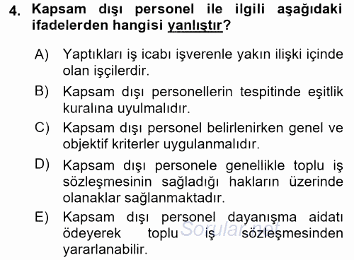 Toplu İş Hukuku 2015 - 2016 Tek Ders Sınavı 4.Soru