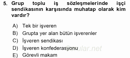 Toplu İş Hukuku 2015 - 2016 Tek Ders Sınavı 5.Soru
