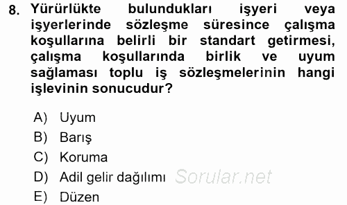 Toplu İş Hukuku 2015 - 2016 Tek Ders Sınavı 8.Soru