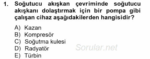 Isıtma Havalandırma ve Klima Sistemlerinde Enerji Ekonomisi 2012 - 2013 Dönem Sonu Sınavı 1.Soru