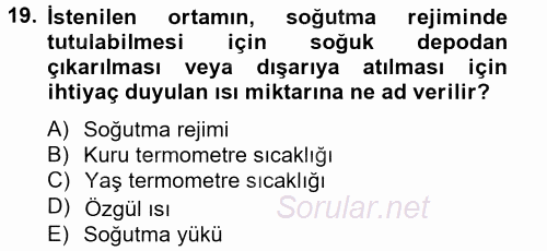 Isıtma Havalandırma ve Klima Sistemlerinde Enerji Ekonomisi 2012 - 2013 Dönem Sonu Sınavı 19.Soru