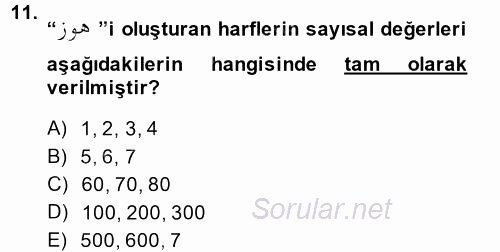Eski Türk Edebiyatına Giriş: Söz Sanatları 2014 - 2015 Dönem Sonu Sınavı 11.Soru