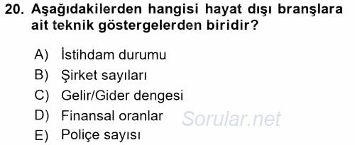 Hayat Dışı Sigortalar 2017 - 2018 3 Ders Sınavı 20.Soru